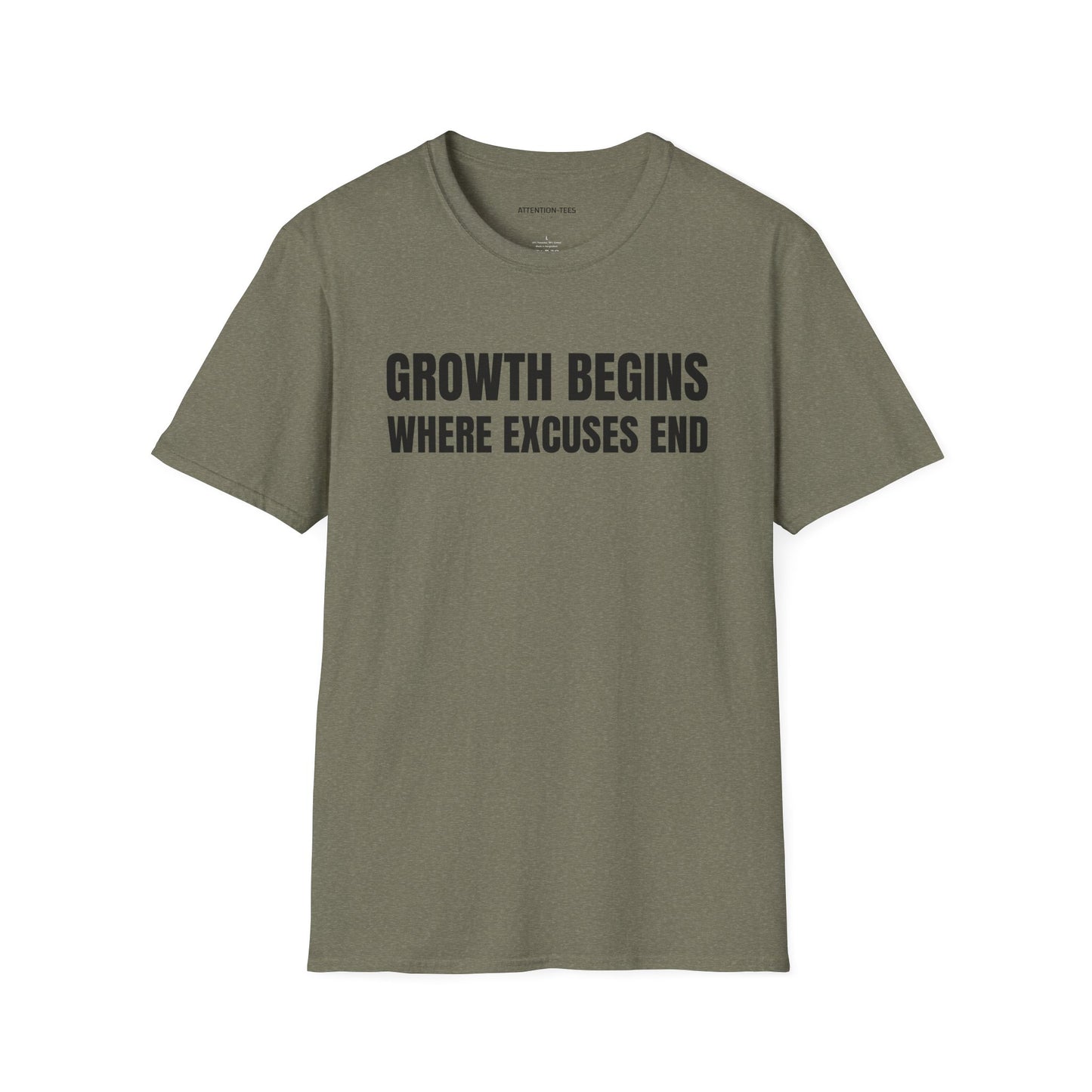 Inspirational Growth T-Shirt - Growth Begins Where Excuses End, Motivational Tee, Unisex Shirt, Gift for Him/Her, Self-Improvement Apparel