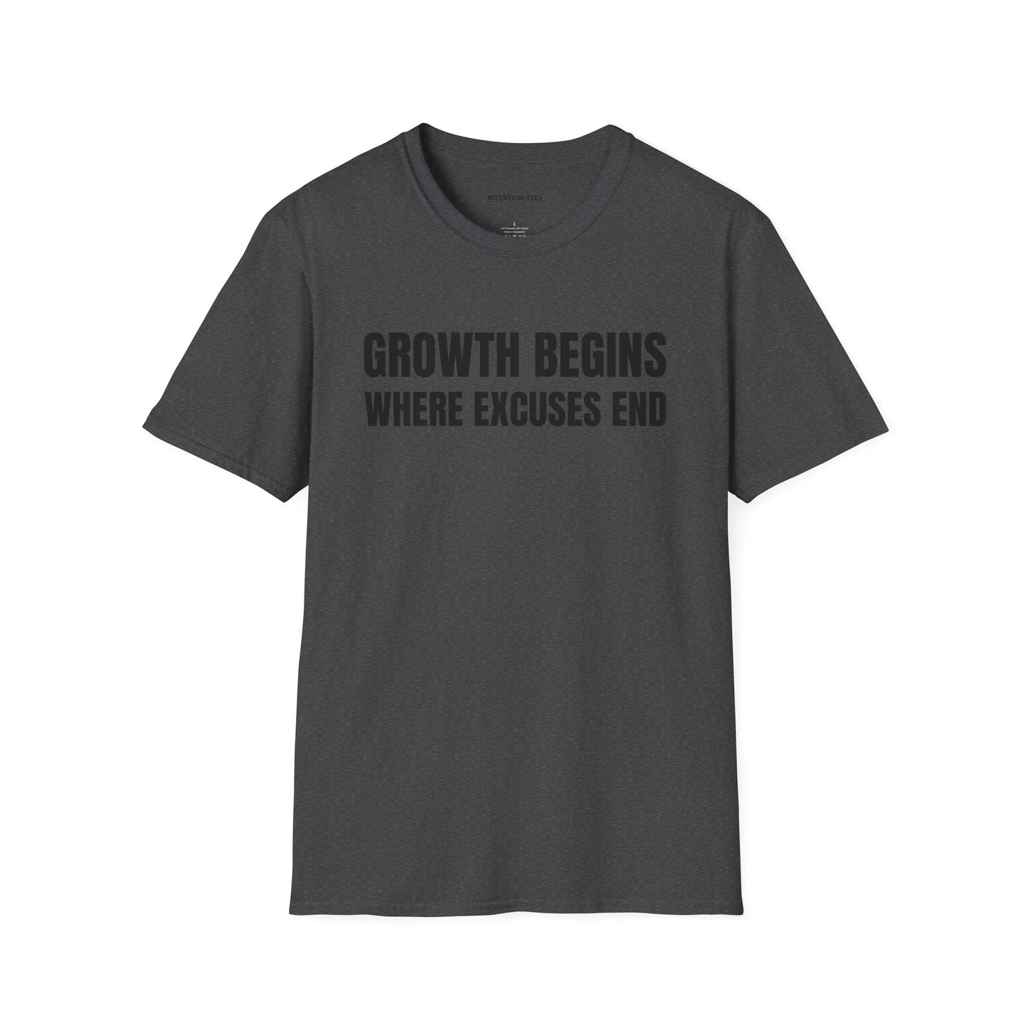 Inspirational Growth T-Shirt - Growth Begins Where Excuses End, Motivational Tee, Unisex Shirt, Gift for Him/Her, Self-Improvement Apparel