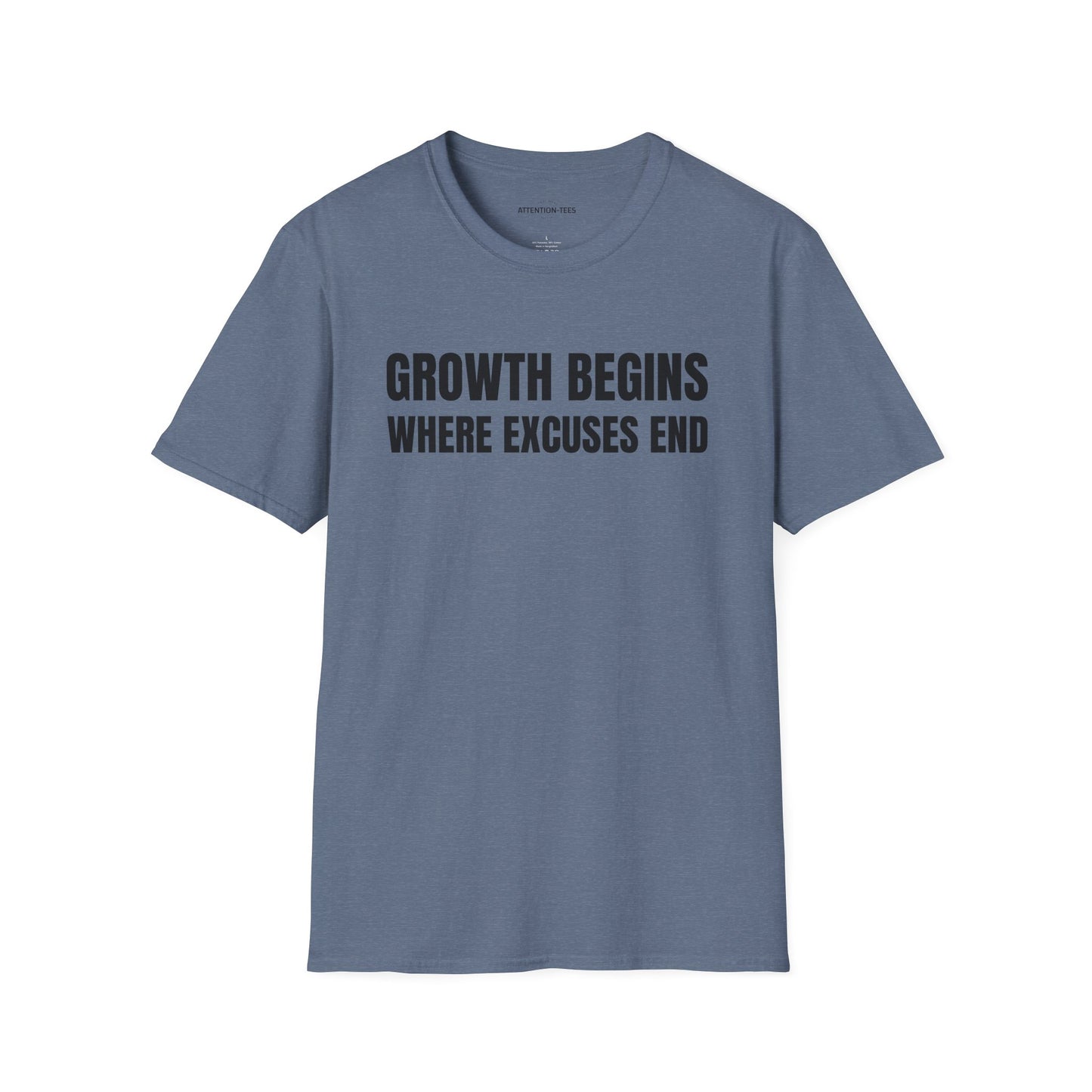 Inspirational Growth T-Shirt - Growth Begins Where Excuses End, Motivational Tee, Unisex Shirt, Gift for Him/Her, Self-Improvement Apparel