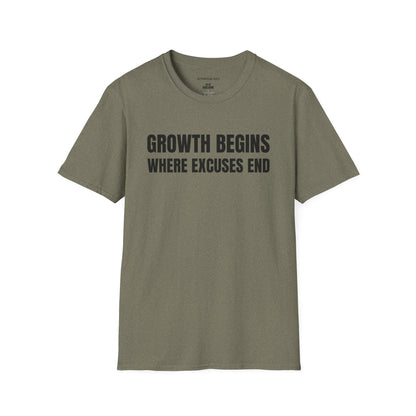 Inspirational Growth T-Shirt - Growth Begins Where Excuses End, Motivational Tee, Unisex Shirt, Gift for Him/Her, Self-Improvement Apparel
