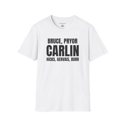 Carlin & Comedy Legends T-Shirt — Bruce, Pryor, Hicks, Gervais, Burr