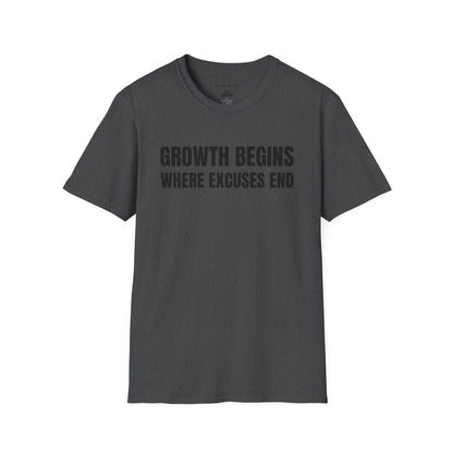 Inspirational Growth T-Shirt - Growth Begins Where Excuses End, Motivational Tee, Unisex Shirt, Gift for Him/Her, Self-Improvement Apparel