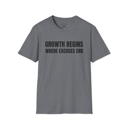 Inspirational Growth T-Shirt - Growth Begins Where Excuses End, Motivational Tee, Unisex Shirt, Gift for Him/Her, Self-Improvement Apparel