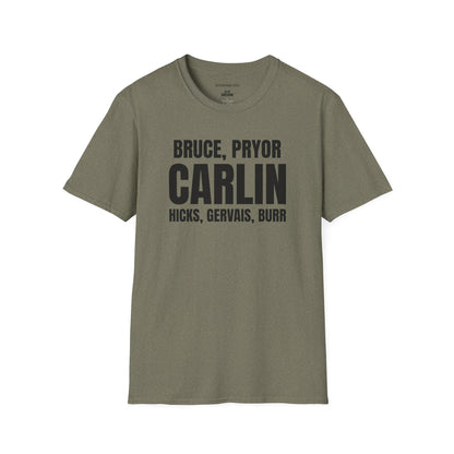 Carlin & Comedy Legends T-Shirt — Bruce, Pryor, Hicks, Gervais, Burr