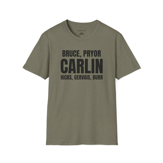 Carlin & Comedy Legends T-Shirt — Bruce, Pryor, Hicks, Gervais, Burr