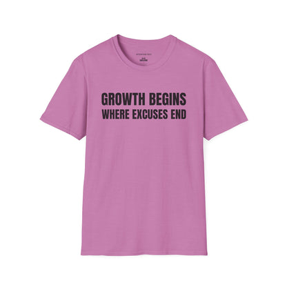Inspirational Growth T-Shirt - Growth Begins Where Excuses End, Motivational Tee, Unisex Shirt, Gift for Him/Her, Self-Improvement Apparel