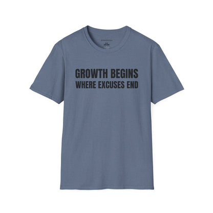 Inspirational Growth T-Shirt - Growth Begins Where Excuses End, Motivational Tee, Unisex Shirt, Gift for Him/Her, Self-Improvement Apparel